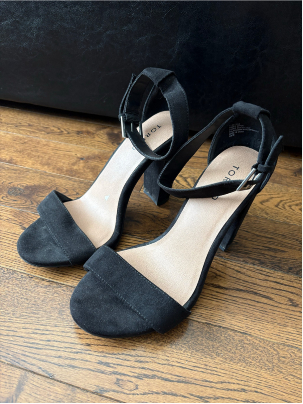 Torrid Black Suede Ankle Strap Block Heels Size 8